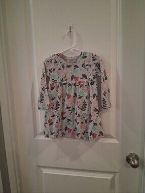 jumping beans Heather Gray Long-Sleeve Floral Dress with Pink & Teal Accents